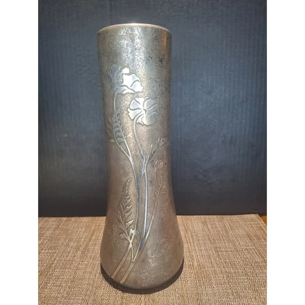 Heintz Sterling on Bronze 3809A California Poppy Vase 12⅜ Rare French Gray AMS